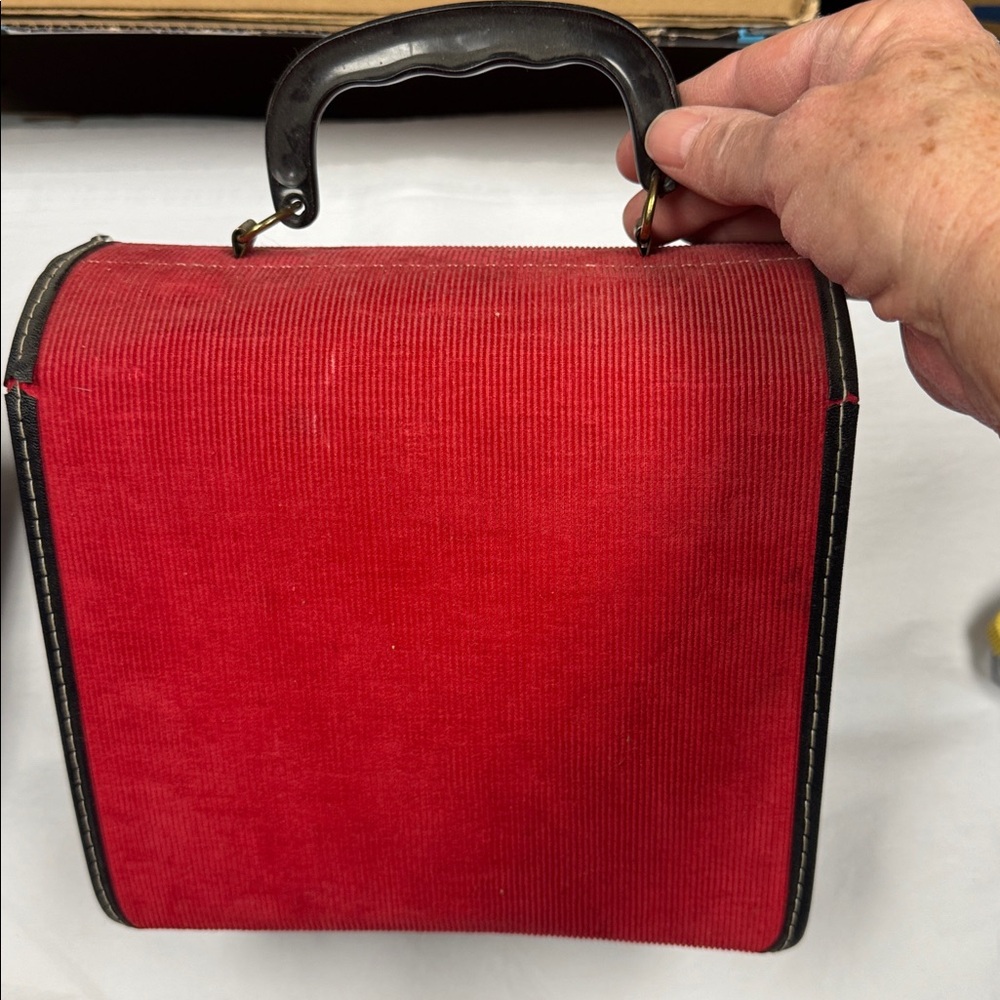 COLUMBIA RED CORDUROY 45 RPM VINYL RECORD CASE RETRO 1960'S - Picture 5 of 7